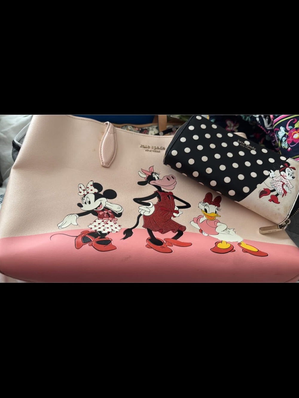 Pink Disney Character Tote Bag with Polka Dot Wallet